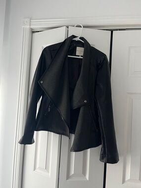 Bagatelle Women's Black Faux-Leather Drape Jacket